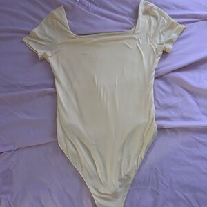 Pale Yellow Square Neck Bodysuit | Closet Essential Neutral Basic